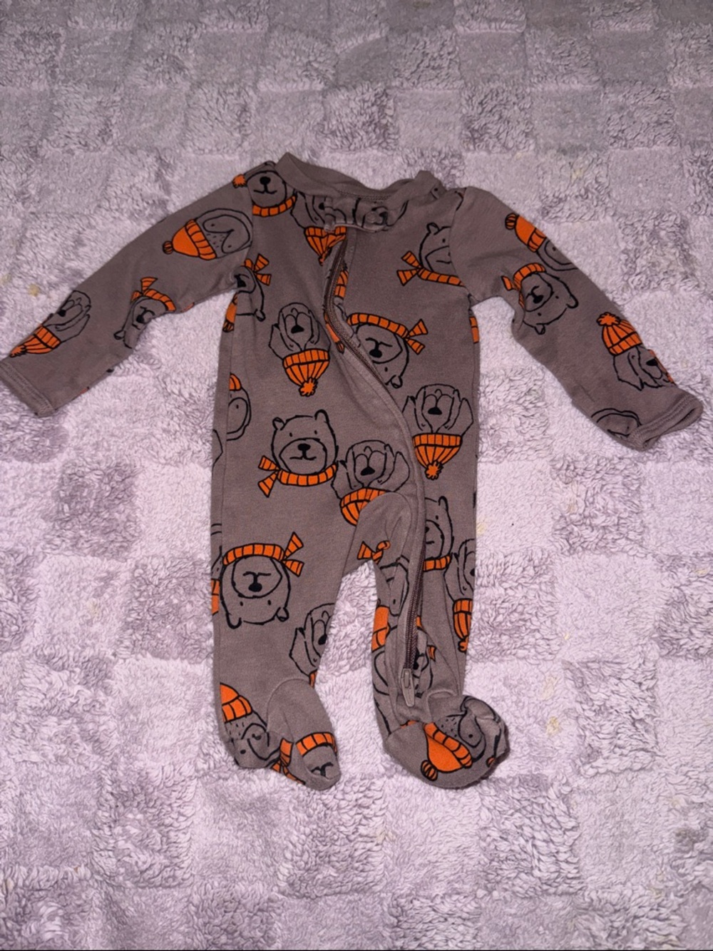Carter's Brown Footed One-Piece with Orange Bear Hats and Scarves